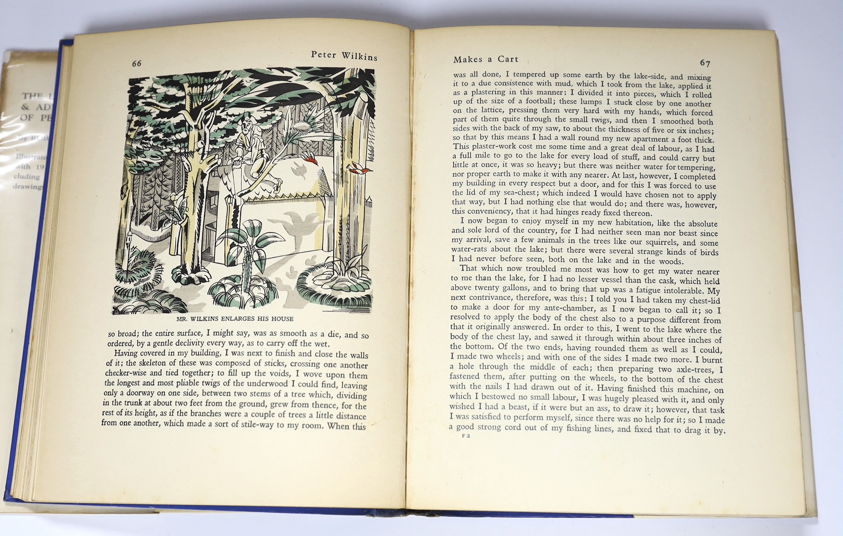 Bawden, Edward first book as illustrator - Paltock, Peter - The Life and Adventures of Peter Wilkins, 4to, blue cloth gilt in a torn d/j, with loss, with 19 coloured stencil illustrations, 5 being full page, 4 double-pag